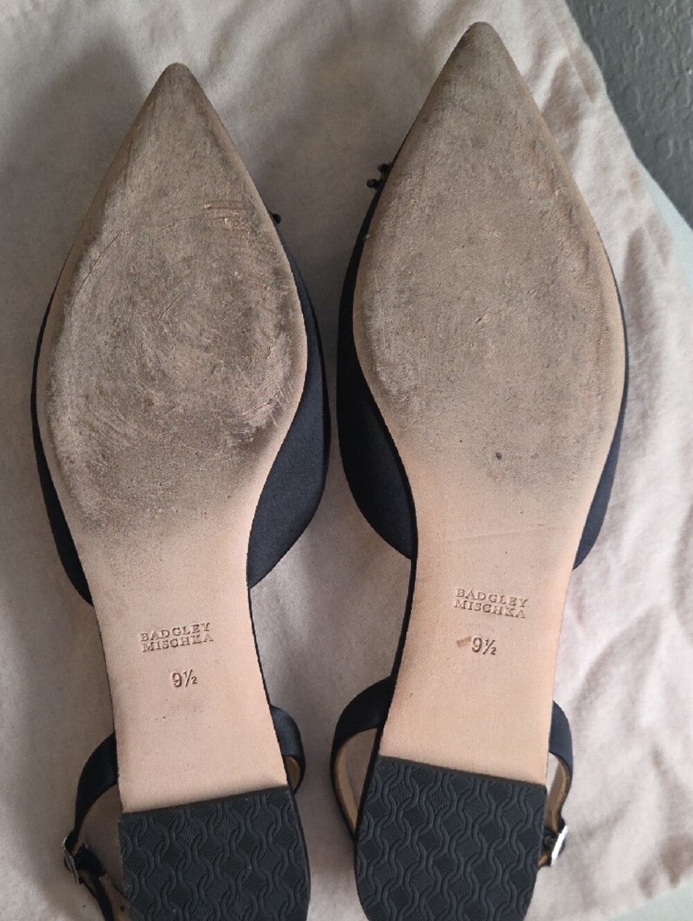 Badgley Mischka Black Satin Pointed Toe D'Orsay Flats with Crystal Buckle - Picture 3 of 3